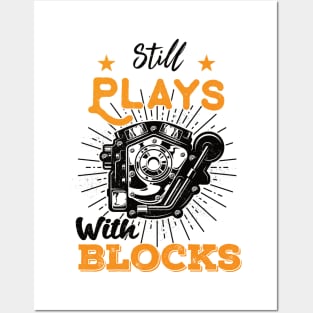 still plays with blocks vintage retro racing cars funny mechanic Posters and Art